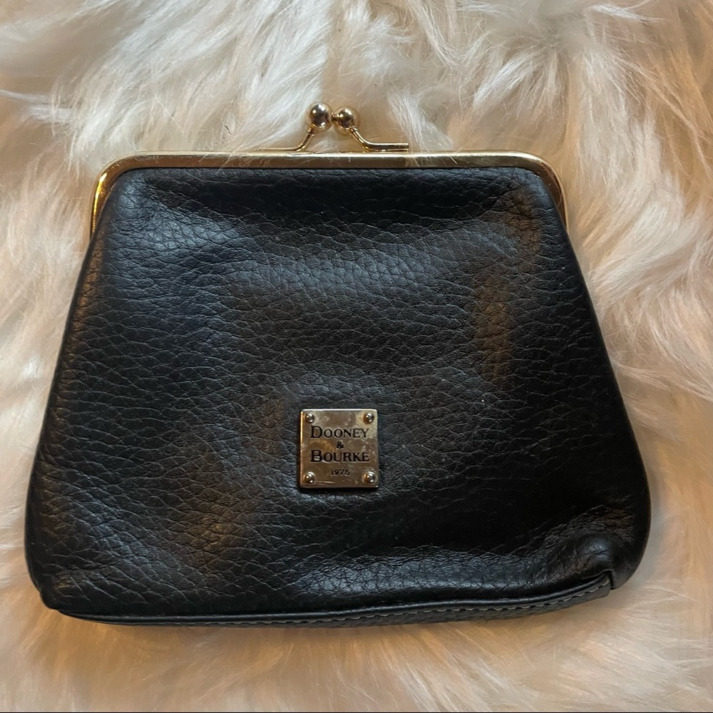 Vintage Dooney & Bourke black pebbled leather snap top wallet change purse